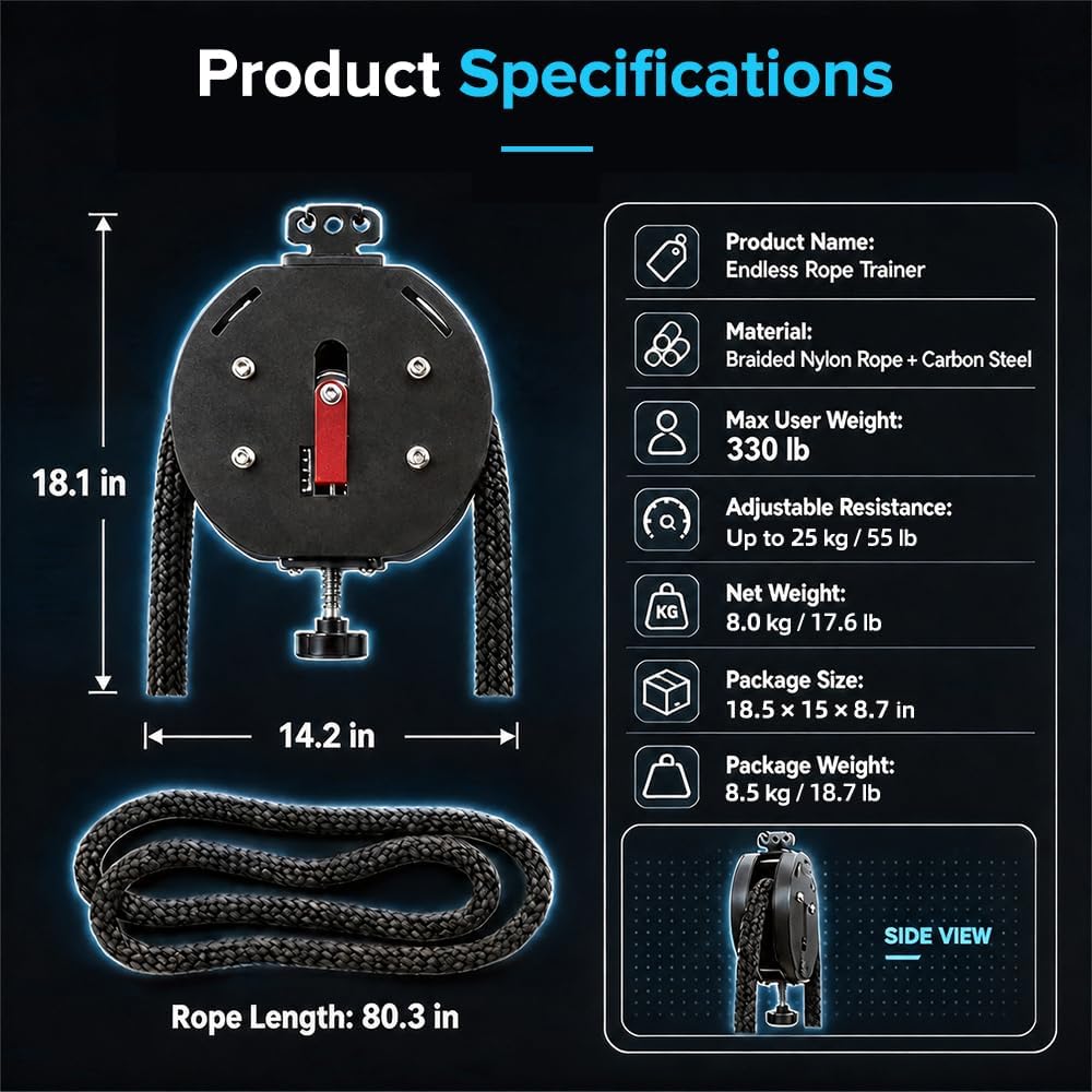 Endless Rope Trainer, Suspension Trainer with Adjustable Resistance