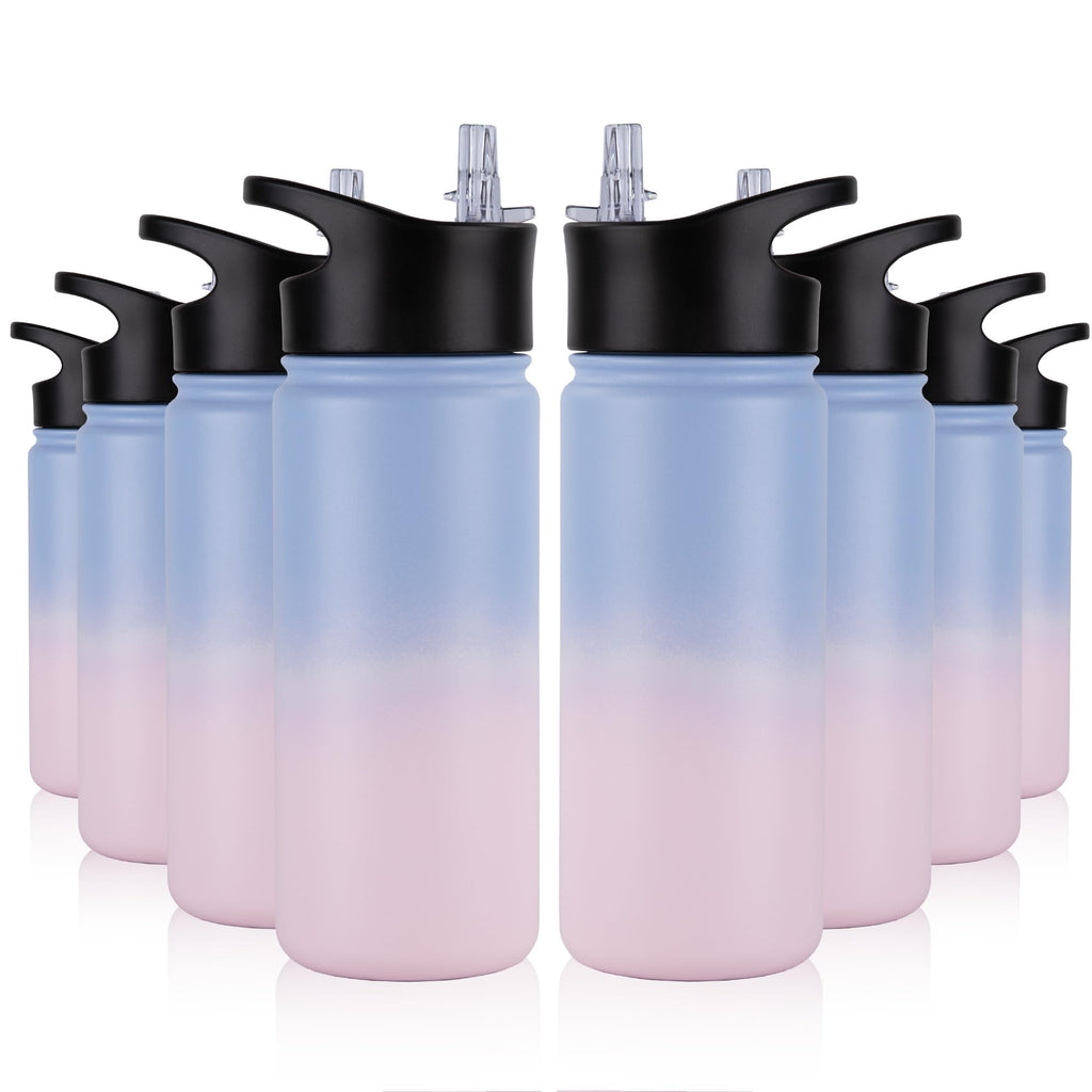 32 oz Insulated Water Bottle Bulk 8 Pack, Stainless Steel Sports Water Bottles with Straw Lid & Wide Mouth Lids, Double Walled Vacuum, Leak Proof, White