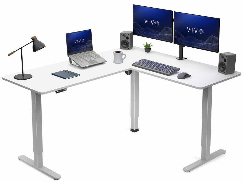 VIVO Light Wood 63 x 55 in Corner Standing Desk, DESK-E3CTGC