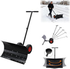 Snow Pusher with Wheels, 29" Wide Snow Shovel for Driveway, 5-Position Angle & Height Handle Ergonomic Design for Back-Save Effort Snow Removal (Single Rod-W 29'')