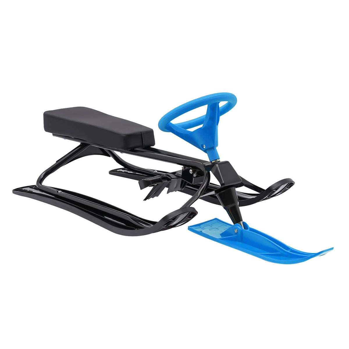 Snow Racer Sled with Steering Wheel and Brakes, Durable Steel Frame, Downhill Steerable Sled for 220 LBS Kids, Teenagers, Adults
