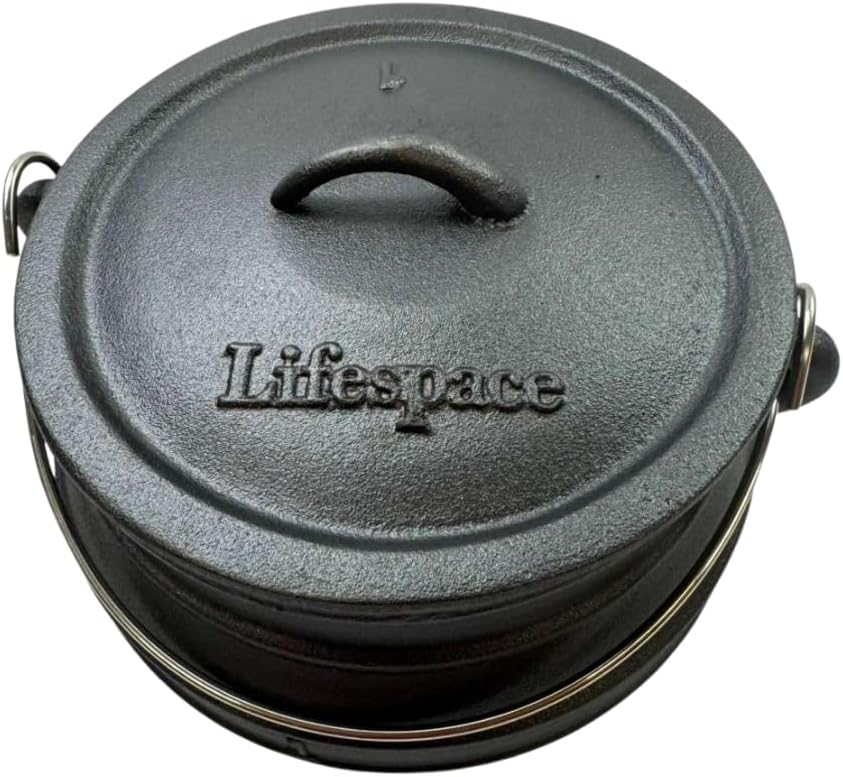Lifespace No. 1 Cast Iron Flat Bottom African Potjie Cooking Pot/Cauldron - 5 Quart