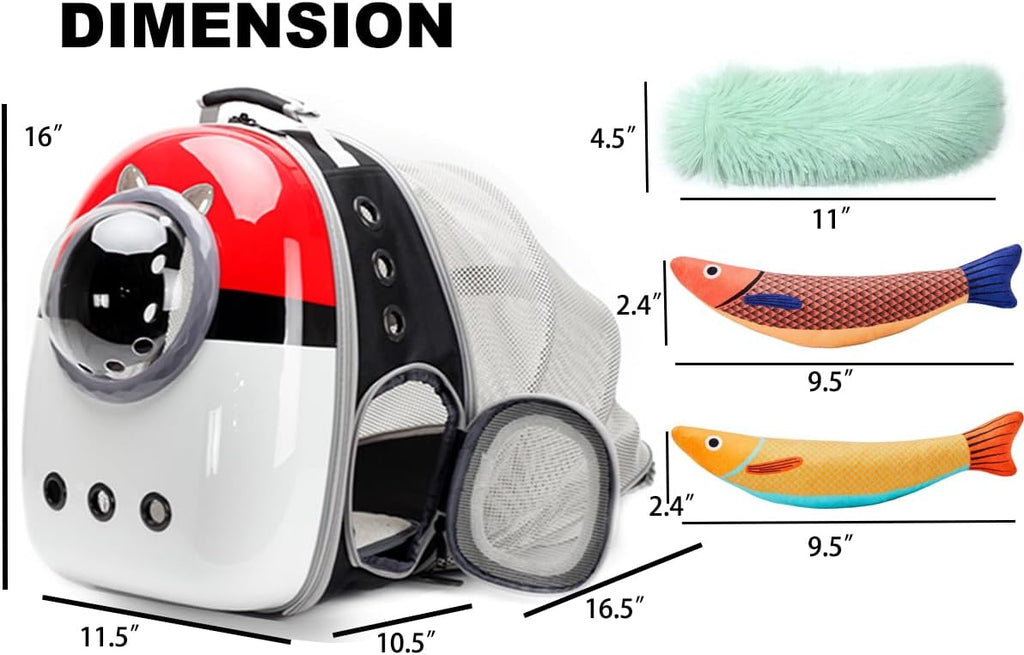 Expandable Cat Carrier Backpack with Catnip Toys, Backpack for Cats Kitten Small Puppy, Airline Approved Cat Bubble Backpack, Space Capsule Astronaut Carrier… (RED BP&Toy, Back Extension)