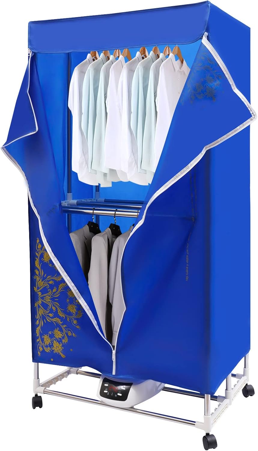 Portable Clothes Dryer, 59Inch-2 Tier Foldable Clothes Dryers Rack, 1500W-110V Portable Clothes Dryer, Heating Electric Dryer, Low Noise, Waterproof Cover for Apartment, Indoor, Travel, RV