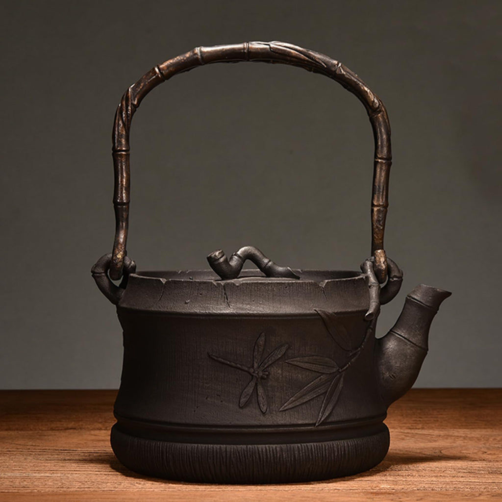 Cast Iron Teapot, Stovetop Safe Tea Kettle With handle, Asian Style Handmade Tea Pot For Home Camping Outdoor Use(1.2L, BlackB)