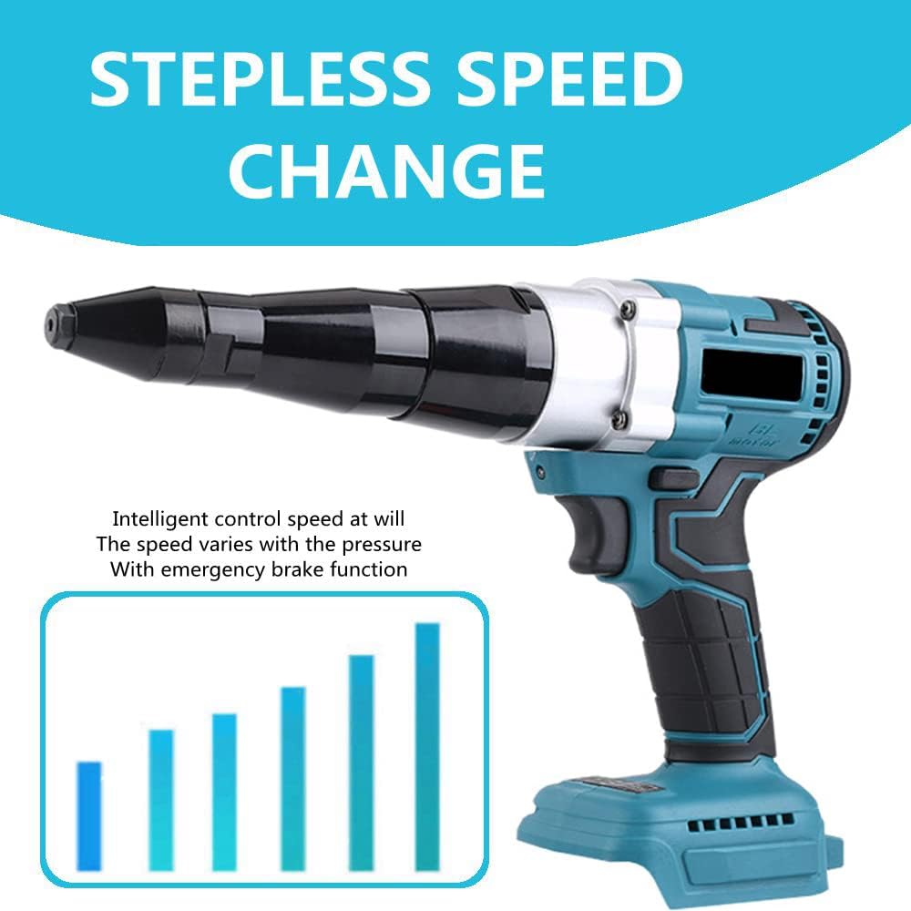 Cordless Rivet Gun,Portable 21V Lithium Battery Electric Automatic Core Pulling Rivet Gun,Professional Brushless Blind Riveter Tool Kit for Rivets 2.4/3.2/4.0/4.8 mm,with 3.0Ah Battery (2 batteries)