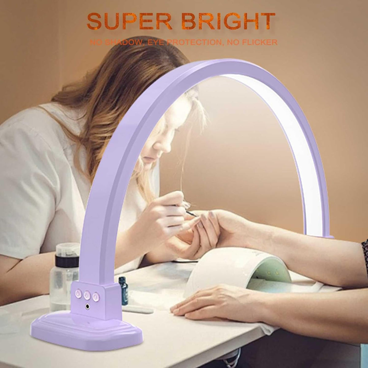 Half Moon Light for Nail Desk, 30 in 45W Half Moon Nail Lamp, Adjustable Brightness Color Temperature Moon Lamp Nail Tech, Arch Nail Lamp, Manicure Lamp Table Light