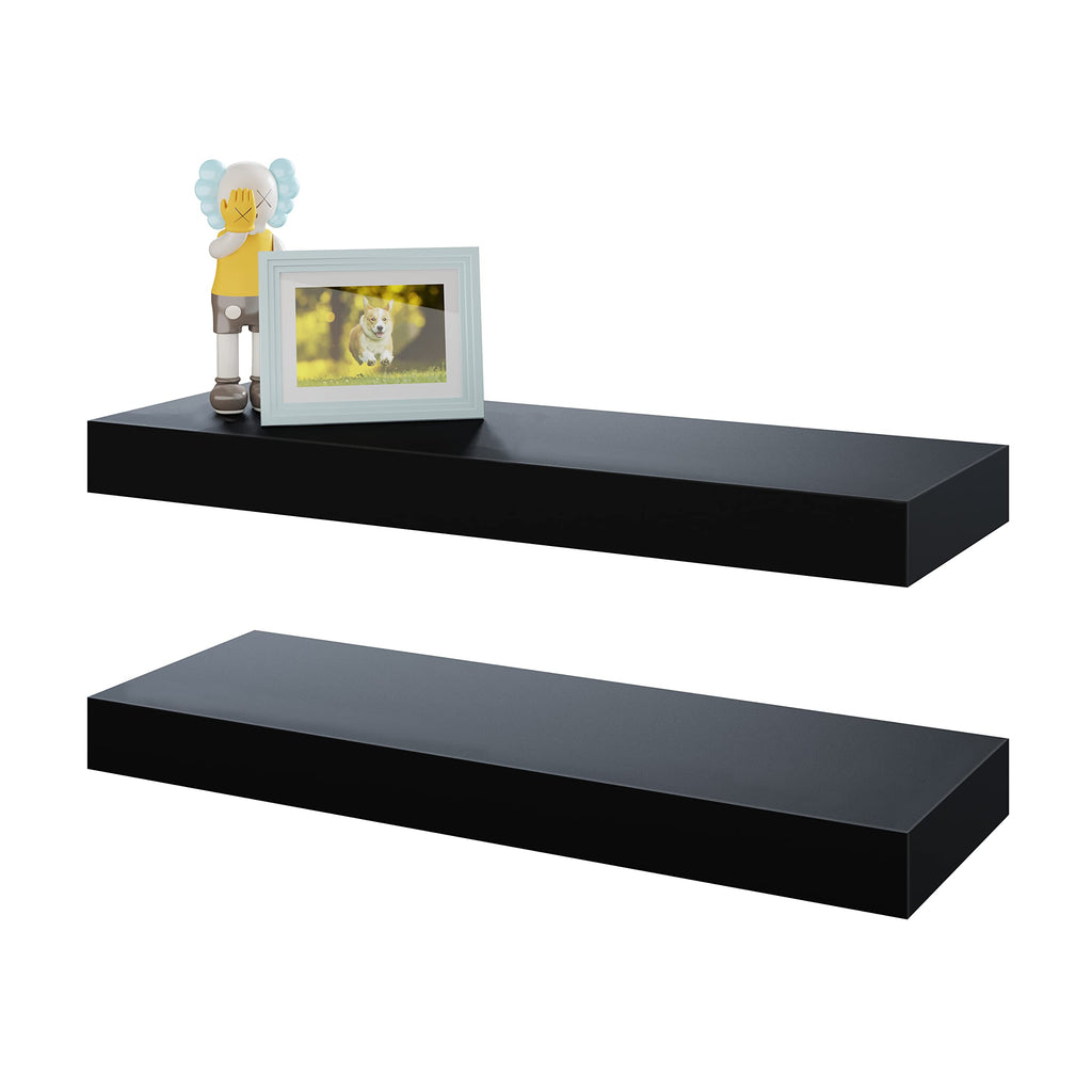 BAMEOS 47in Floating Shelves, Black Wall Mounted Wooden Shelves with Invisible Brackets Set of 2