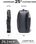 Black Voyage Reusable Vacuum Compression Travel Bag for Carry-On Suitcase and Backpack, Recycled IPX8 Waterproof Space Saver Vacpack (2-Pack, 21L - Pump Included)
