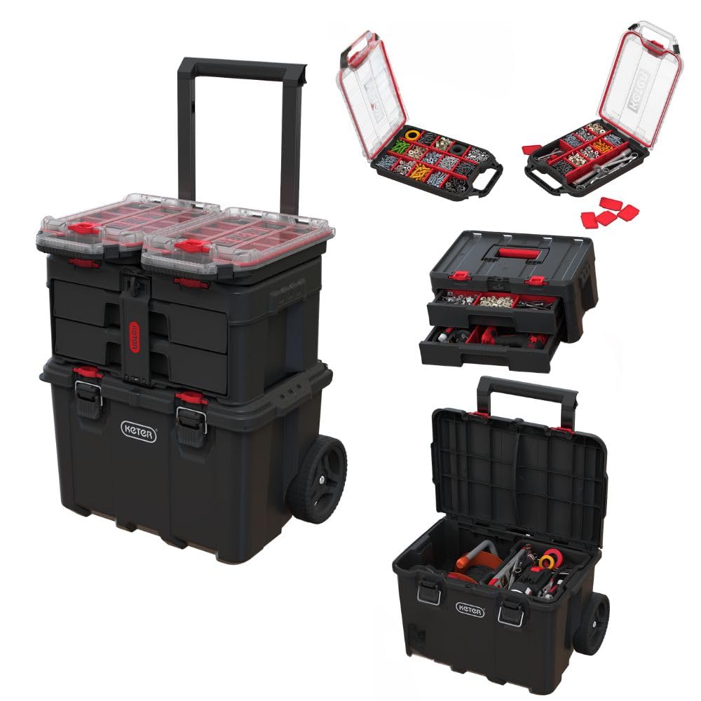 Keter Stack N Rolling Tool Box Modular Storage System 3 Piece