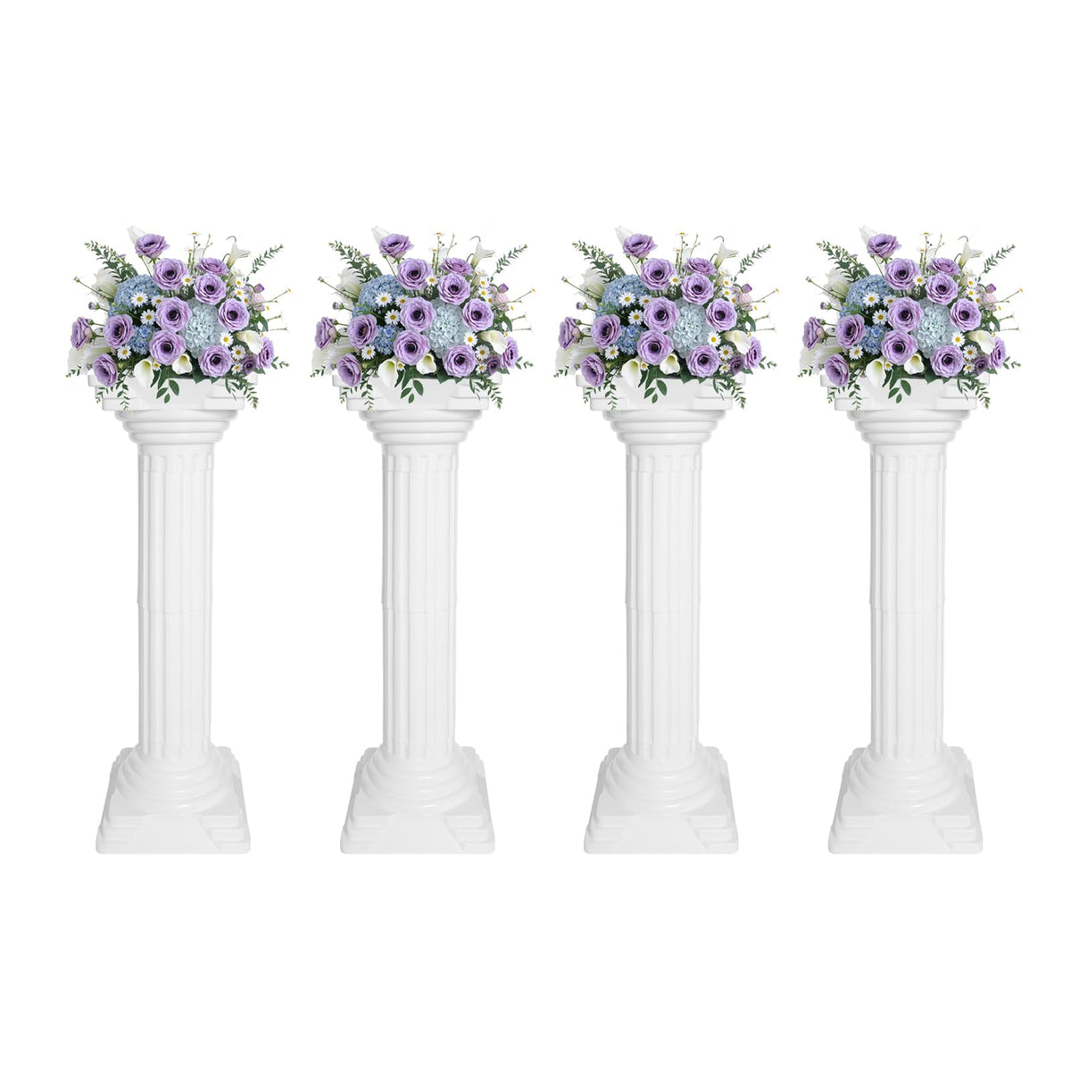 4Pcs Roman Pillar Greek Columns, Elegant Wedding Roman Decorative Column Pillars Stand, Flower Rack Holder Pillars Decoration Party Flower Pot Columns Decoration, White, 34.65"/ 88cm Tall