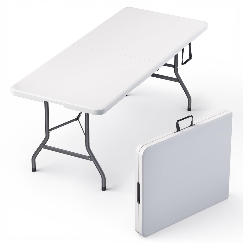 2 PACK of 4 Feet Foldable Table Adjustable Height with Built in Handle, Steel Legs | 4FT Heavy Duty Portable | Perfect for Party Dining Wedding Events Picnic Indoor Outdoor Camping Folding - 4 Foot