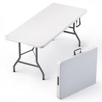 2 PACK of 4 Feet Foldable Table Adjustable Height with Built in Handle, Steel Legs | 4FT Heavy Duty Portable | Perfect for Party Dining Wedding Events Picnic Indoor Outdoor Camping Folding - 4 Foot