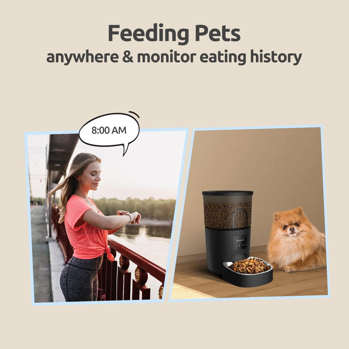 Boyarca Manual Operation Automatic Pet Feeder, Automatic Dog Feeder with Desiccant Bag Automatic Cat Feeders 3L Pet Dry Food Dispenser for Multiple Or Single Cats and Small Dogs