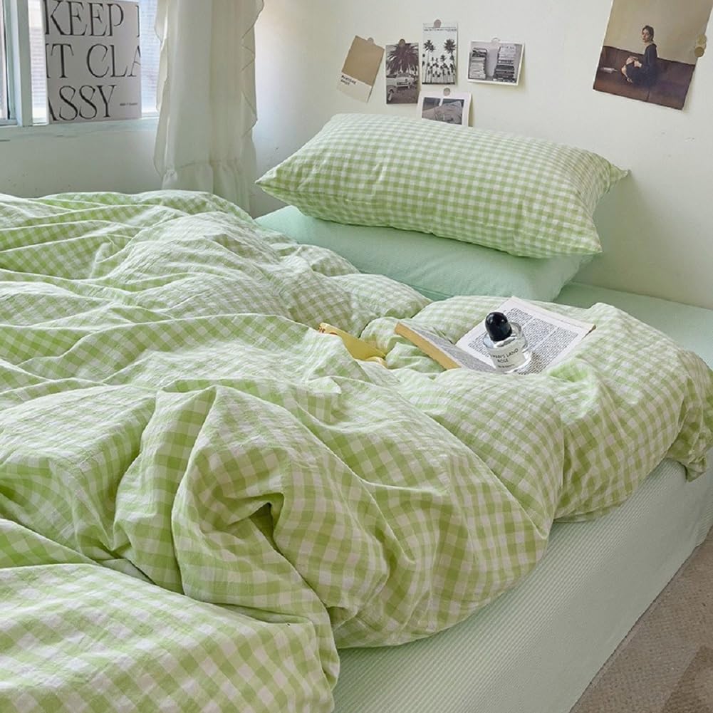 LifeTB Green Floral 100% Jersey Knit Cotton Duvet Cover Queen Vintage Style Botanical Floral Bedding Set Chic Shabby Green Floral Comforter Cover Girl Women Flower Bedding Cover with 2 Pillowcases