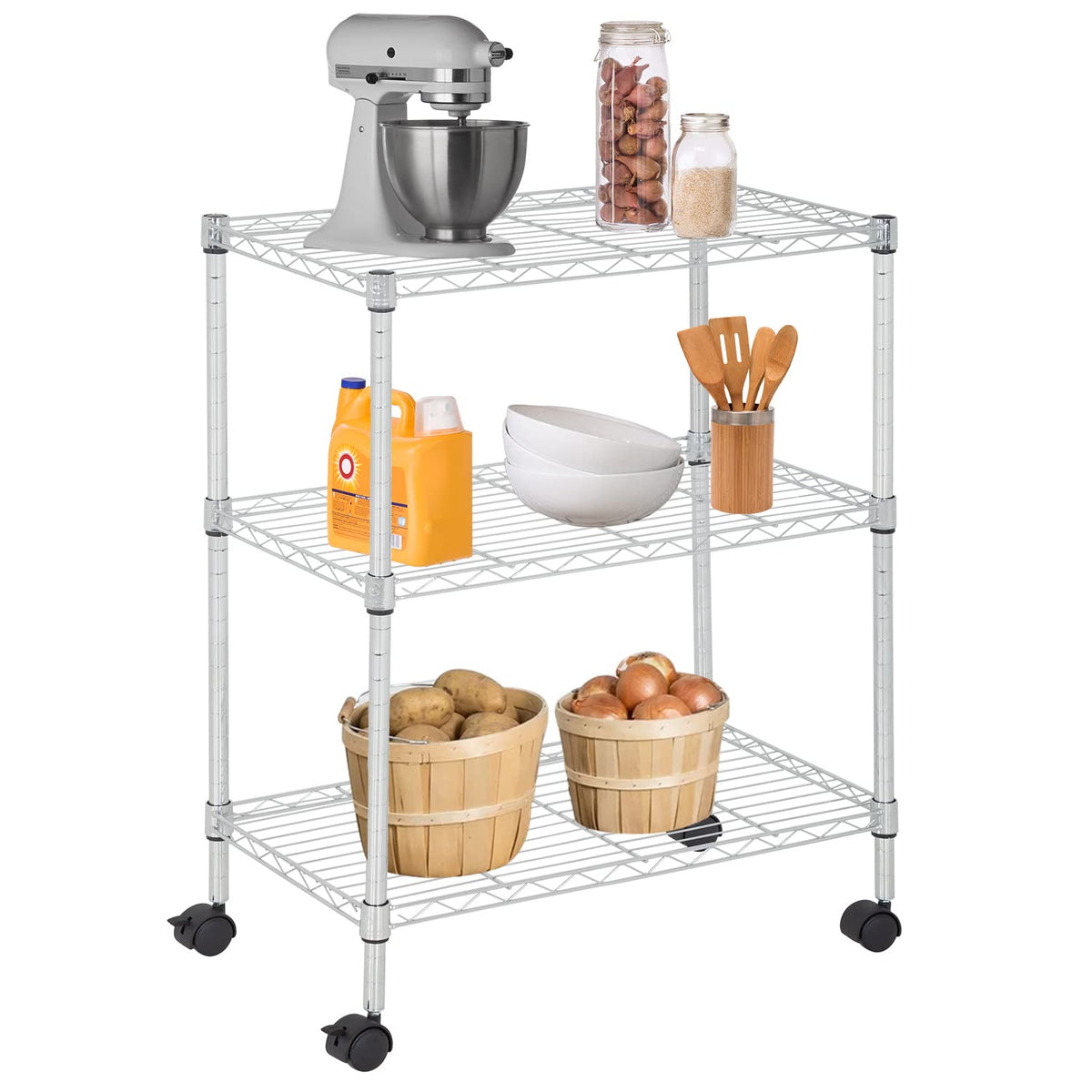 FDW | 6-Tier Wire Shelf with Wheels | 45" x 18" x 82" | Chrome