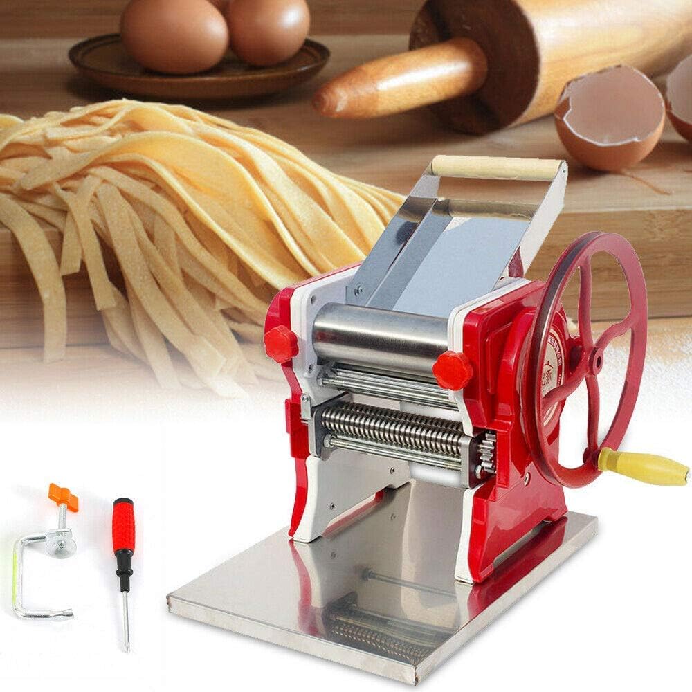 Multi-functional Manual Noodle Making Pasta Dumpling Skin Maker Dough Roller Noodle Cutting Machine For Home and Commercial (Red)