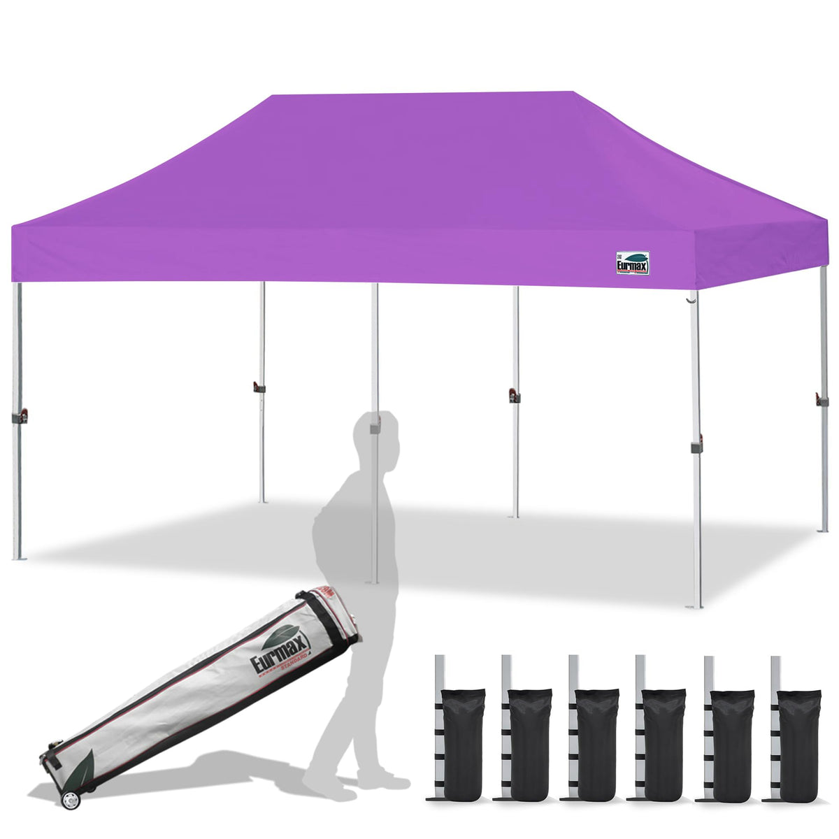 Eurmax USA 10x10ft Pop Up Canopy,Commercial Instant Tent for Outdoor Events,Patented No-Tip Rolling Storage Bag with 4 Sandbags,UV & Water Resistant,Heavy Duty Portable Shelter Gazebo,White