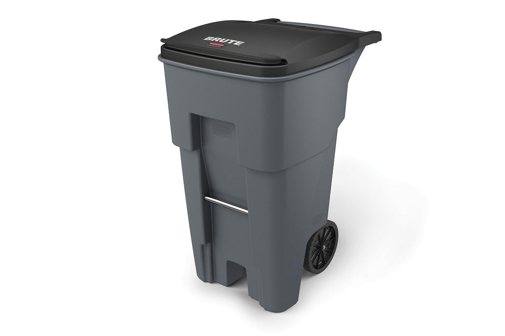 Rubbermaid Commercial Products Brute Rollout Trash Can, Gray, 65-Gallon