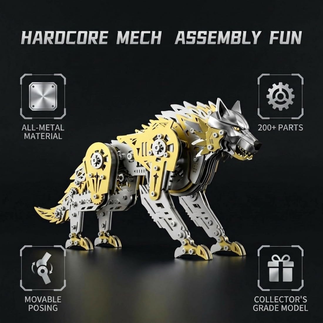 3D Metal Puzzle Wolf Model Kit, 384PCS DIY Steampunk Mechanical Battle Wolf with Movable Joints, Creative Handcrafted Metal Art Craft Desktop Display & Decoration for Adults
