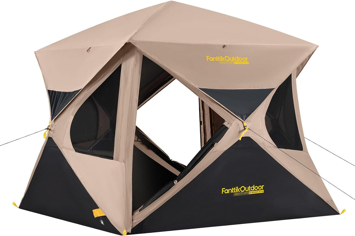 FanttikOutdoor Alpha C4 Ultra Camping Tent 4 Person Pop Up Instant Cabin Setup in 60 Seconds Portable Hub Tent with Rainfly & Windproof for Outdoor Camping & Overlanding