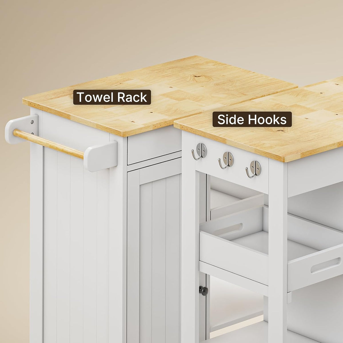 Gizoon Kitchen Island Cart with Storage Cabinet & Removable Tray