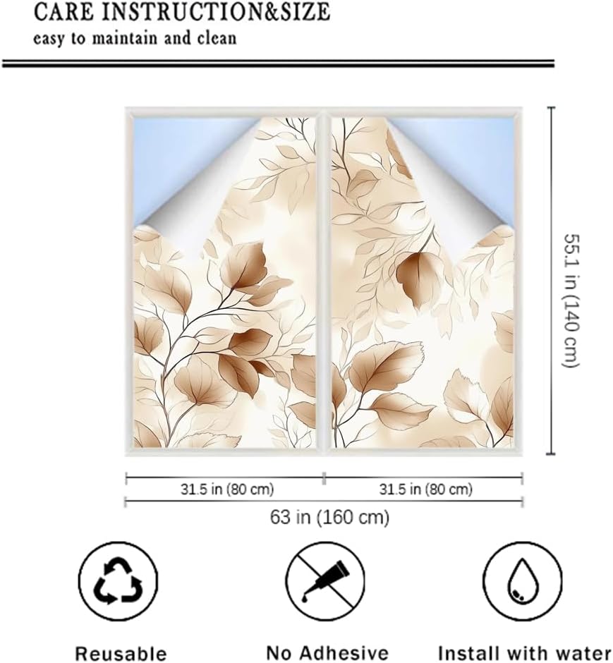 Modern Leaves Stained Glass Window Stickers 31.5Wx55.1L inch x 2pcs