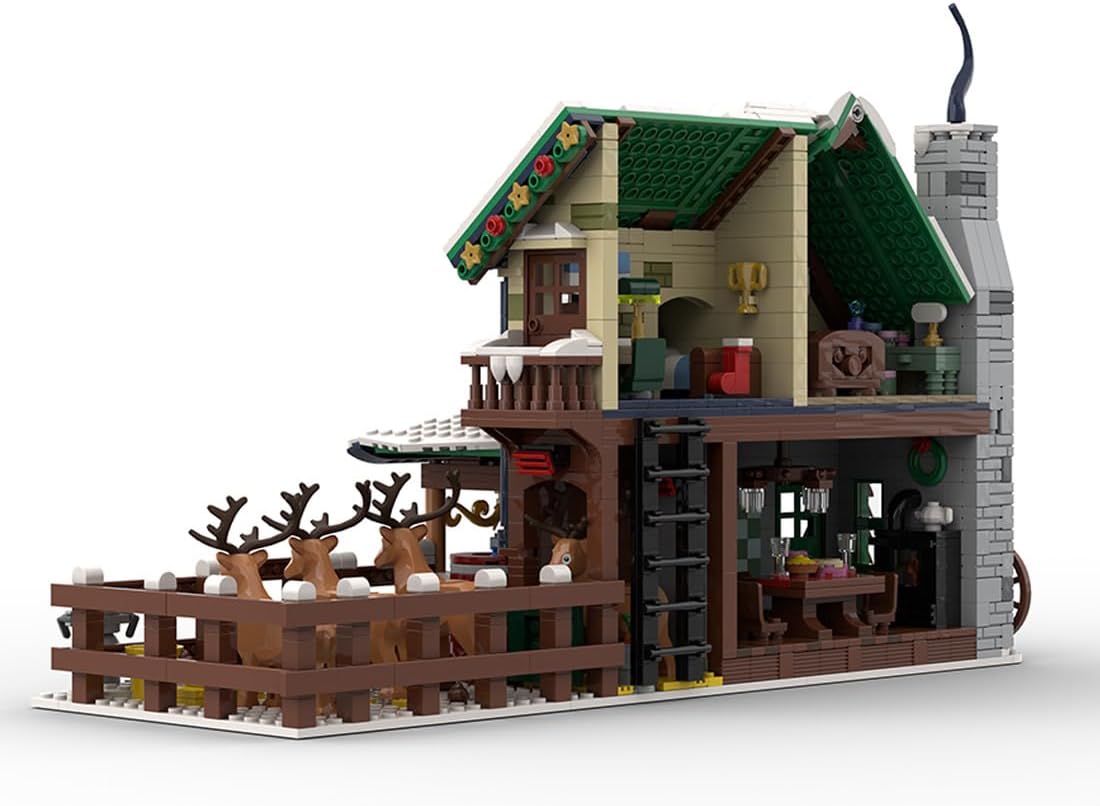 Reindeer Ranch Christmas Snow Scene Assembly Building Blocks Set, Modular Architecture Construction Toy for Teen Adult (1973PCS)