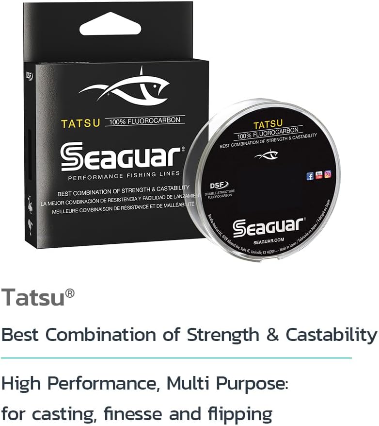 Seaguar Tatsu Fishing Line for Casting, & Live Bait, 100% Fluorocarbon, Clear, Multiple Sizes