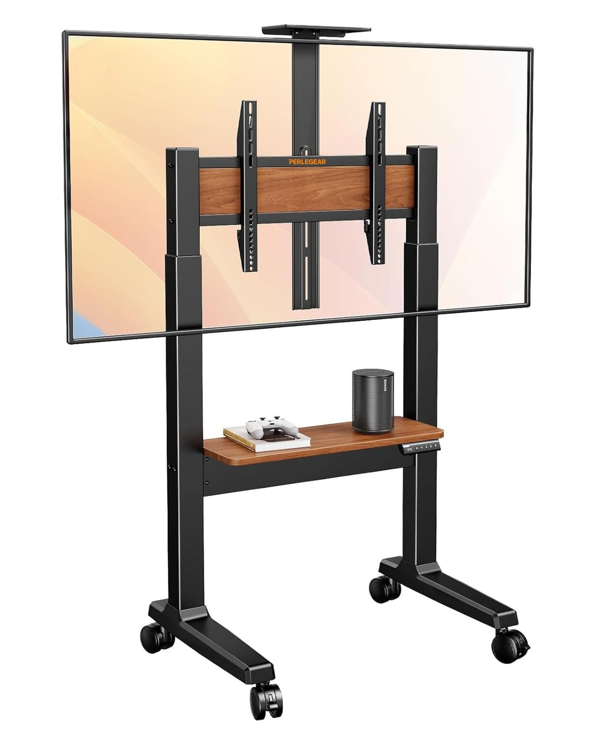 Perlegear Rolling TV Stand for 32-84 Inch TV, Mobile TV Cart up to 100lbs, Adjustable Height Outdoor TV Cart with Heavy-Duty Base, VESA 600x400mm, Portable TV Stand on Wheels for Livingroom PGTVMC05-1