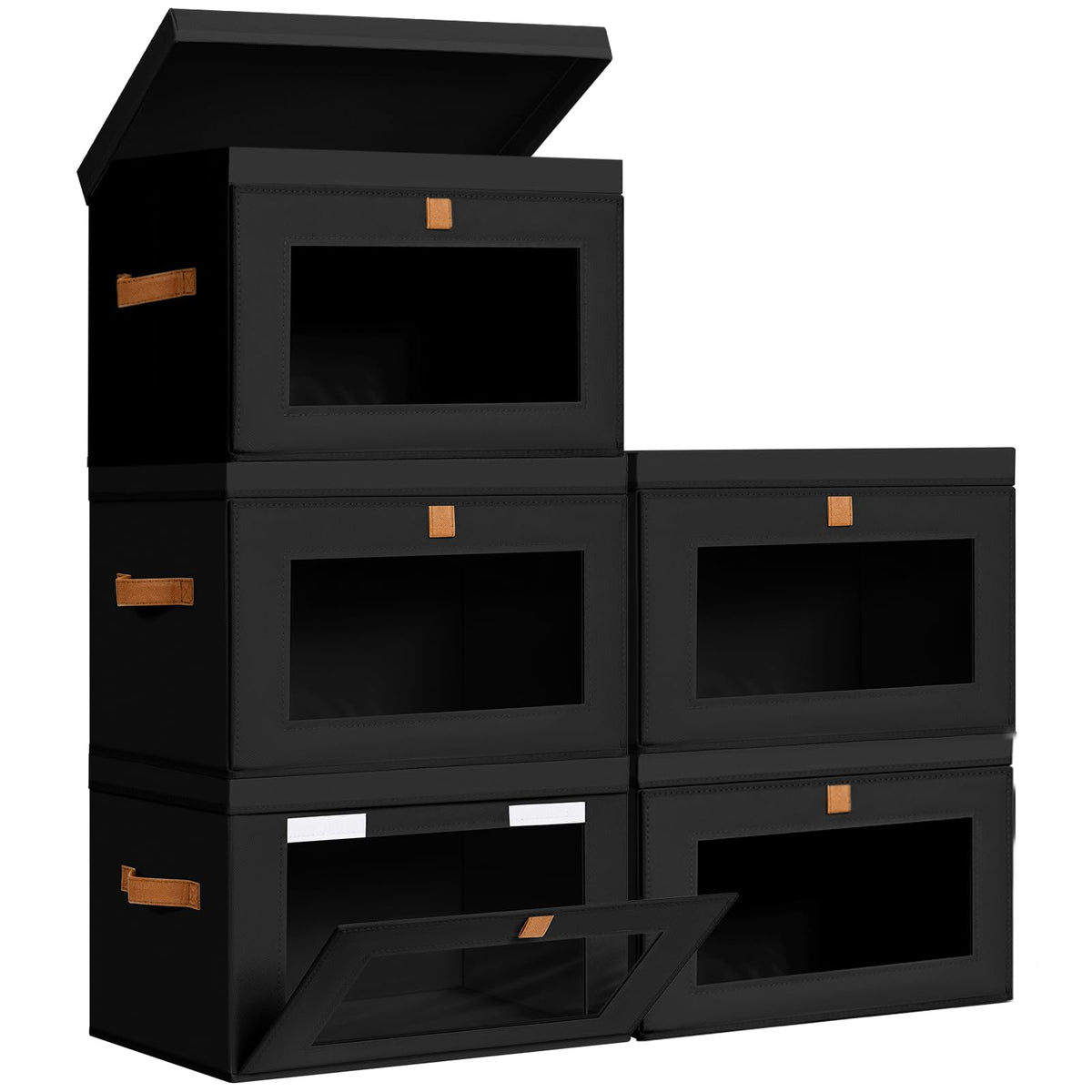 DIMJ Storage Bins with Lids - 8 Pack Large Fabric Closet Organizer with Window & Handles, Collapsible Decorative Storage Boxes for Shelves Under Bed, Books Clothes Blankets Sweaters Organization