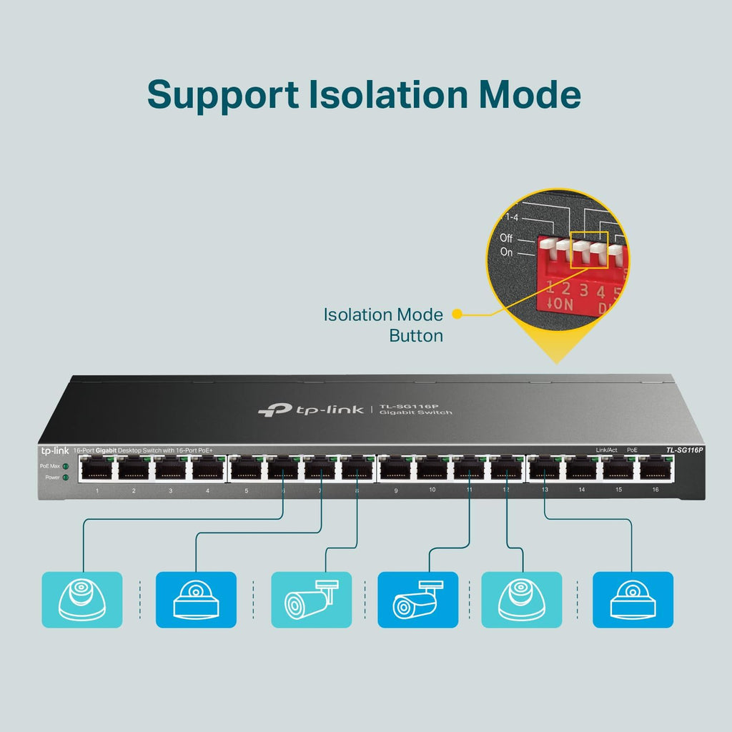 TP-Link TL-SG116P, 16 Port Gigabit PoE Switch