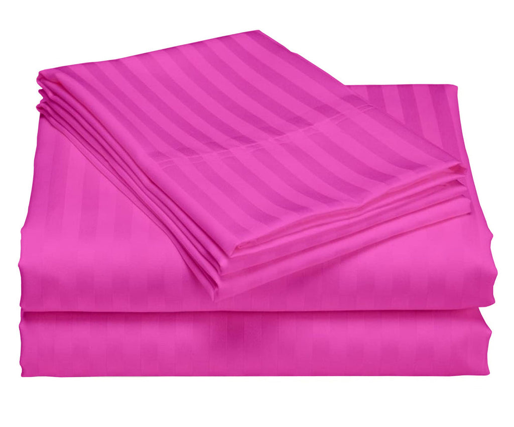 USA Queen Sheet Set in Peach Stripe 400 Thread-Count 100% Egyptian Long Staple Cotton, Sateen Weave for Soft and Silky Feel, Breathable 4-Piece Bedsheet, Elasticized 24'' Extra Deep Pocket
