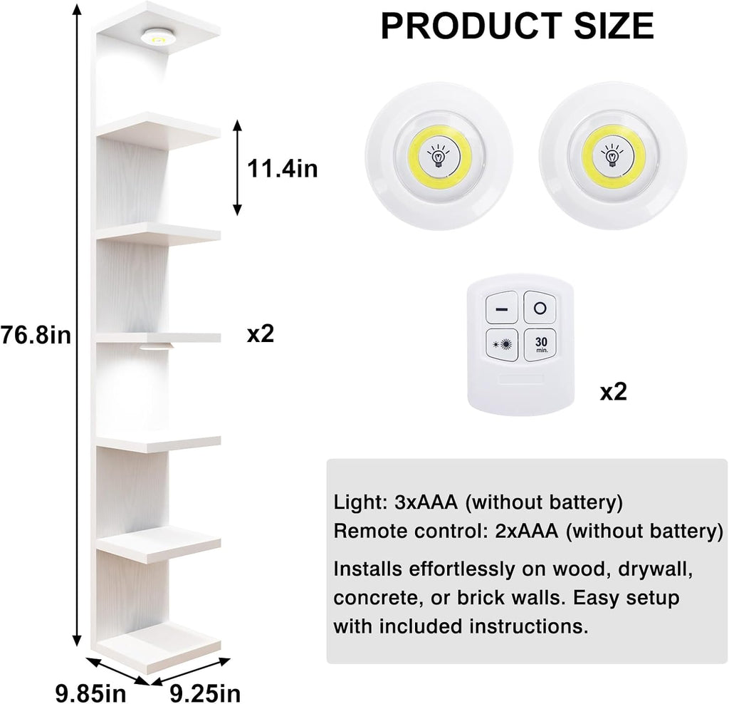 Fixwal 7 Tier Wall Shelf with LED Lights for Room Decor White, 2 Pack