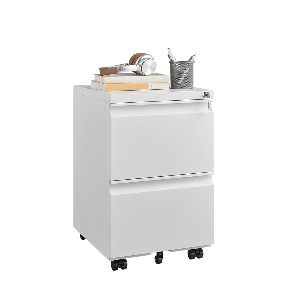 Guizeeopo 3 Drawer File Cabinet with Lock, File Cabinets for Home Office,Under Desk Cabinet, Locking File Cabinet for A4/Letter/Legal, Fully Assembled Expect Casters, Matte White