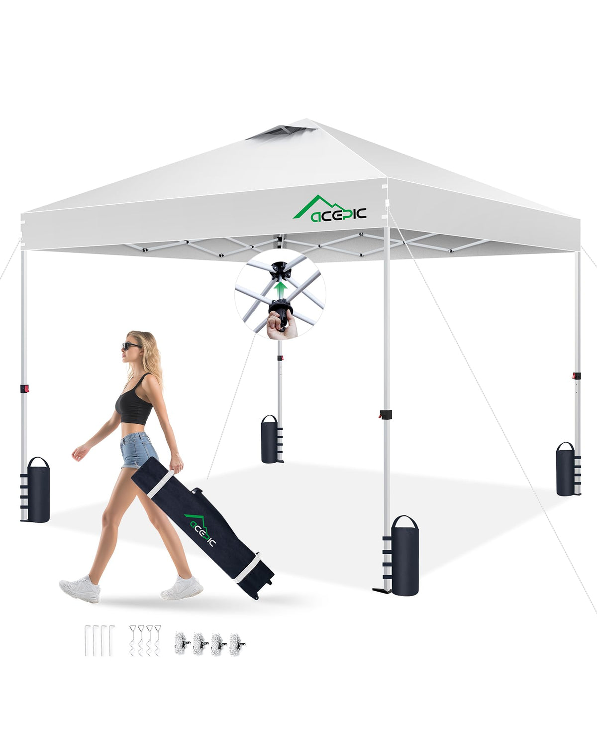 Acepic 10x10 Pop Up Canopy Tent, Easy Setup Portable Shelter, White, 10*10