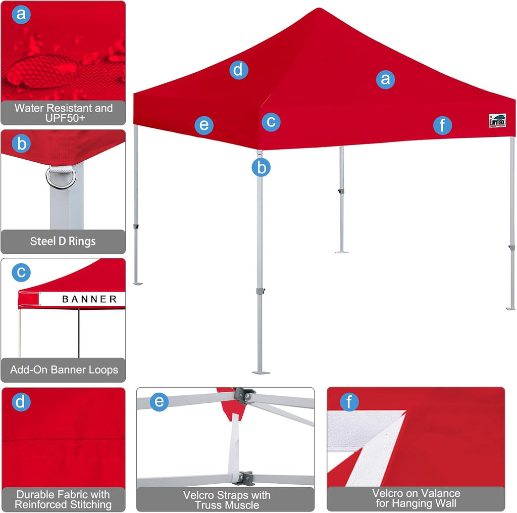 Eurmax USA 10x10ft Pop Up Canopy,Commercial Instant Tent for Outdoor Events,Patented No-Tip Rolling Storage Bag with 4 Sandbags,UV & Water Resistant,Heavy Duty Portable Shelter Gazebo,White