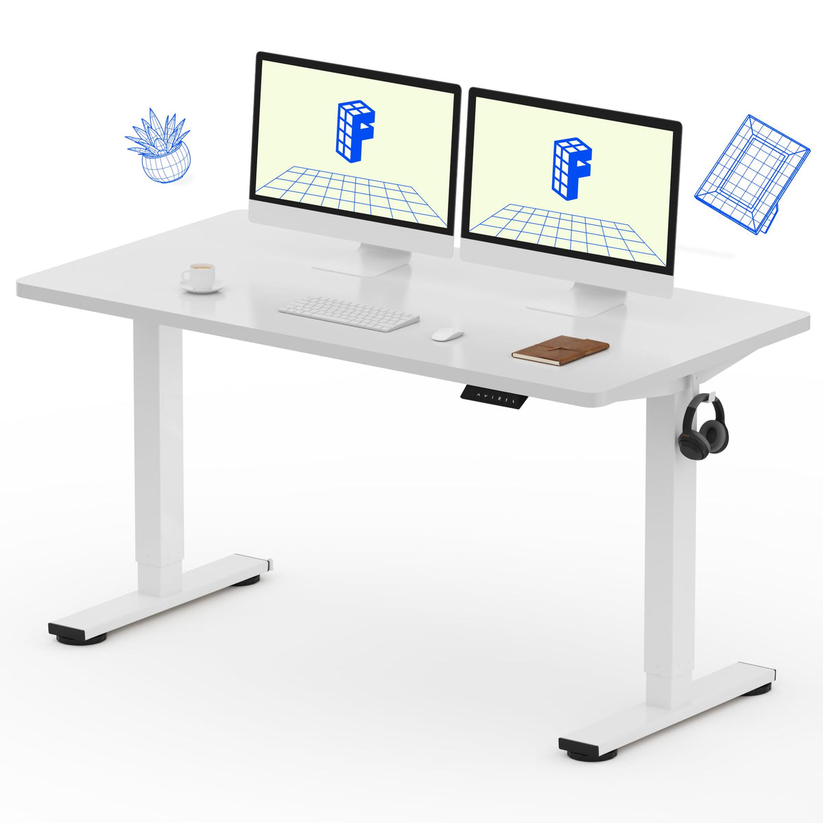 FLEXISPOT EN1 One-Piece Standing Desk, Electric Adjustable with 4 Memory Presets, 176 LBS Capacity, Stable & Quiet, Seamless Desktop for Home Office & Dual Monitors, 48"x24" Black Walnut