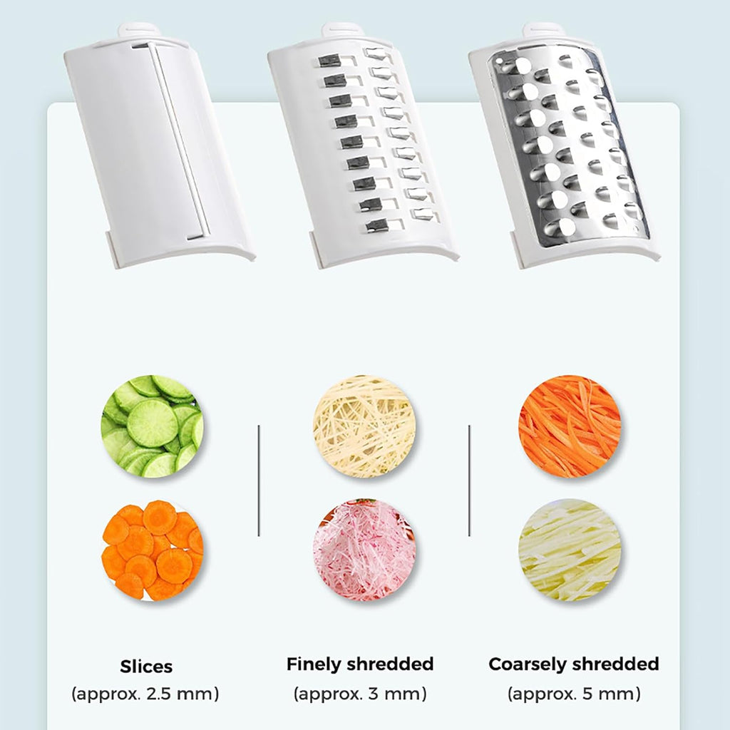 Electric Cheese Grater Vegetable Slicer, Rechargeable Rotary Grater Salad Maker with 3 Interchangeable Blades, Durable Material and Cutting Efficiently, for Kitchen, Camping, Restaurant