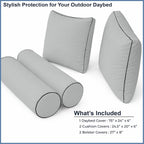 Cottington Lane 5 Piece Outdoor Daybed Cushion Cover Set, Twin Size Fitted 39" x 75" with 6" Deep Fit, Waterproof Indoor Daybed/Porch Swing Bed Mattress & Pillow Bolster Cushion Cover, Light Grey