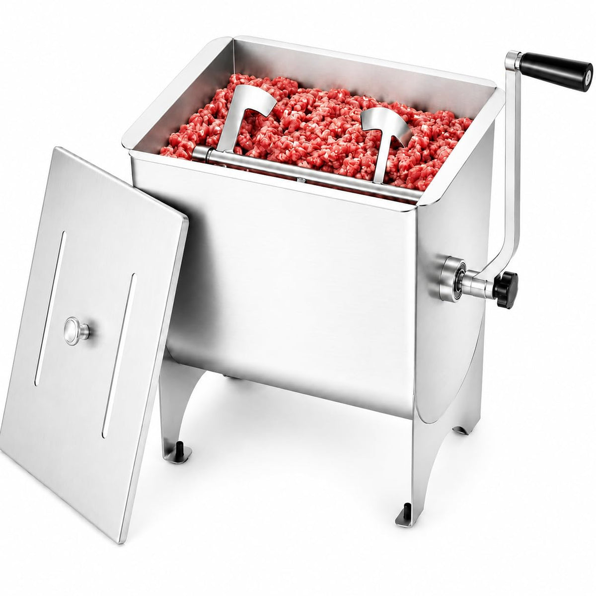 Manual Meat Mixer 22lbs capacity Stainless Steel Hand Crank Meat Mixer with 90° Tilting Tank & Removable Paddle for Sausage Processing