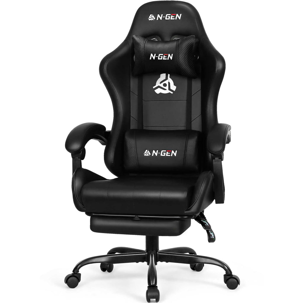 N-GEN GAMING Gaming Chair with Footrest, Lumbar, High-Back, All Black