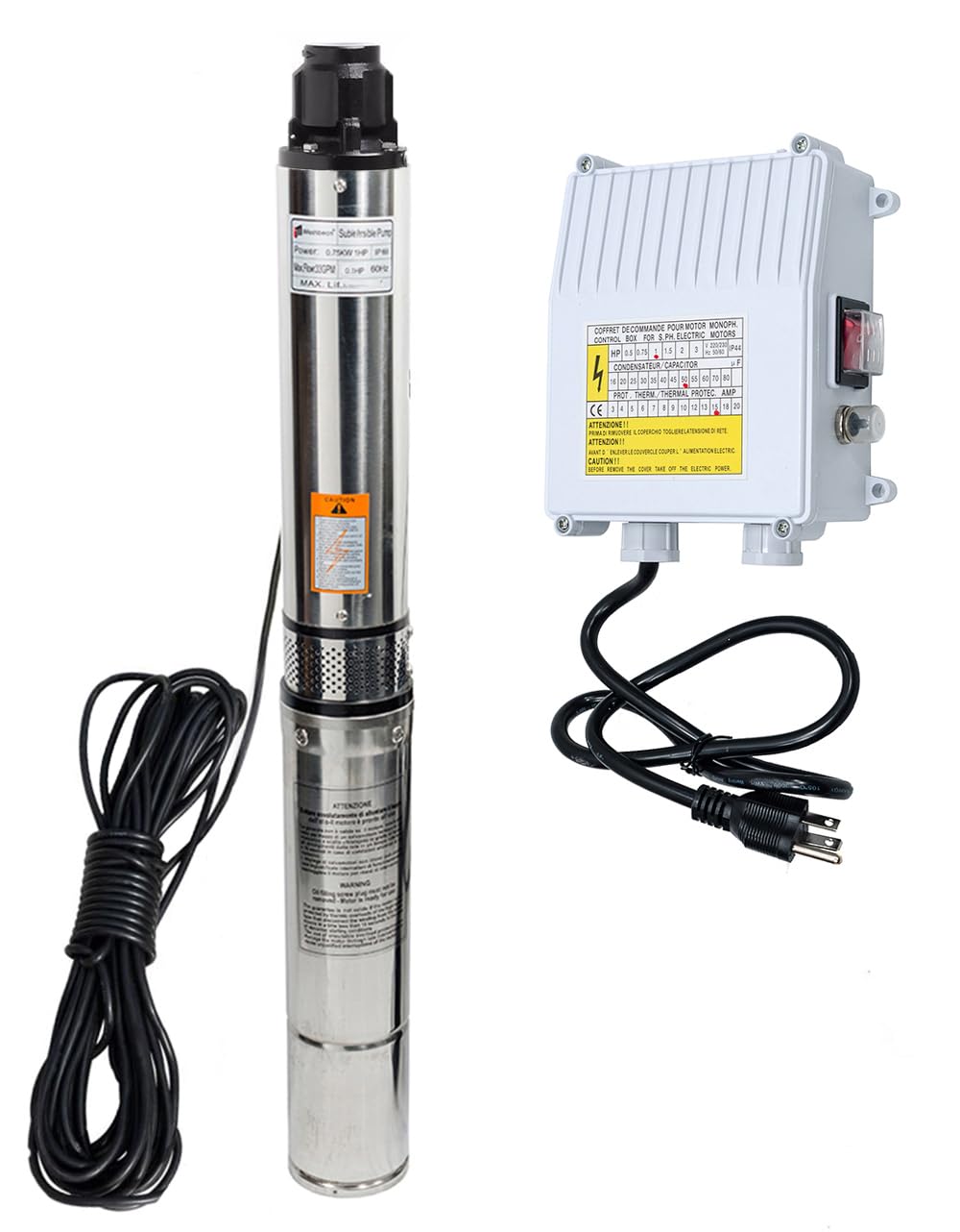 4" Deep Well Pump 110v Submersible Well Pump with Control Box with 50ft Power Cord Stainless Steel