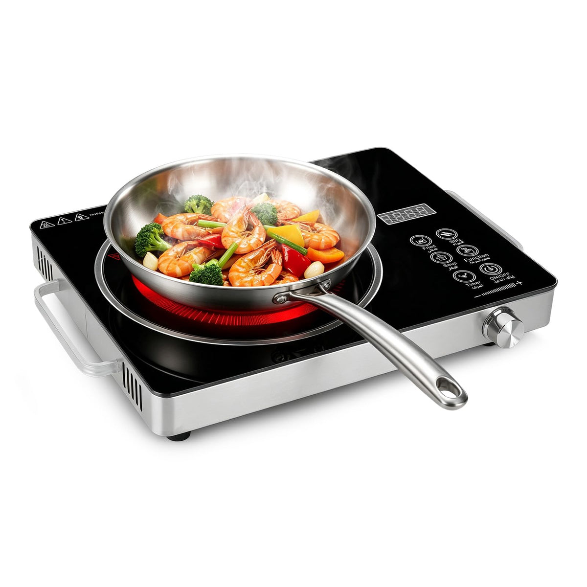 Electric Countertop Single Burner, 3500W Ceramic Cooktop with Crystal Glass Hot Plate & Stay Cool Handles, 12 Level Temperature Control, LED Display, Touch Control, Cooking Stove for Home Camping RV
