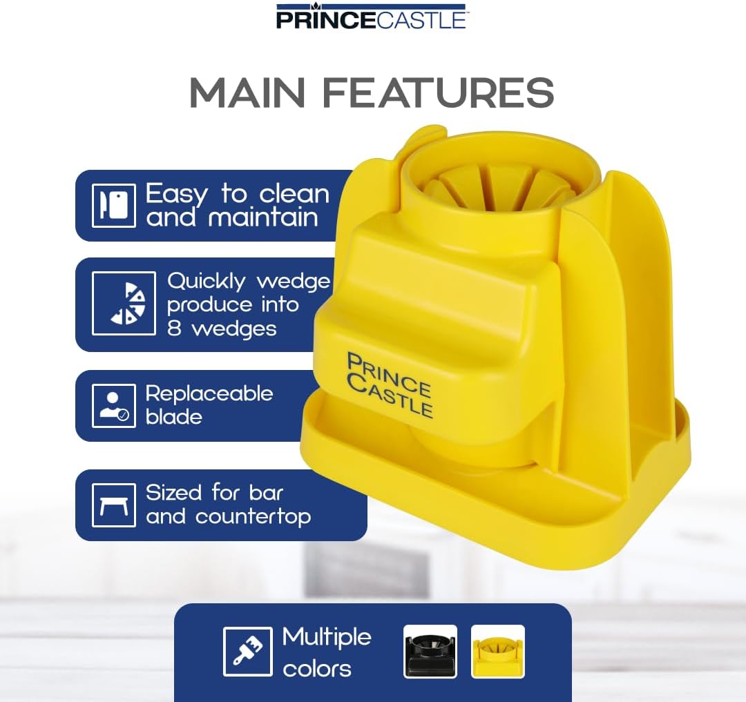 Prince Castle Lime Lemon Cutter - Fruit Slicer Kitchen Gadget, Lime Cutter, Vegetable Chopper with Container 8-Wedge Slicer, Yellow