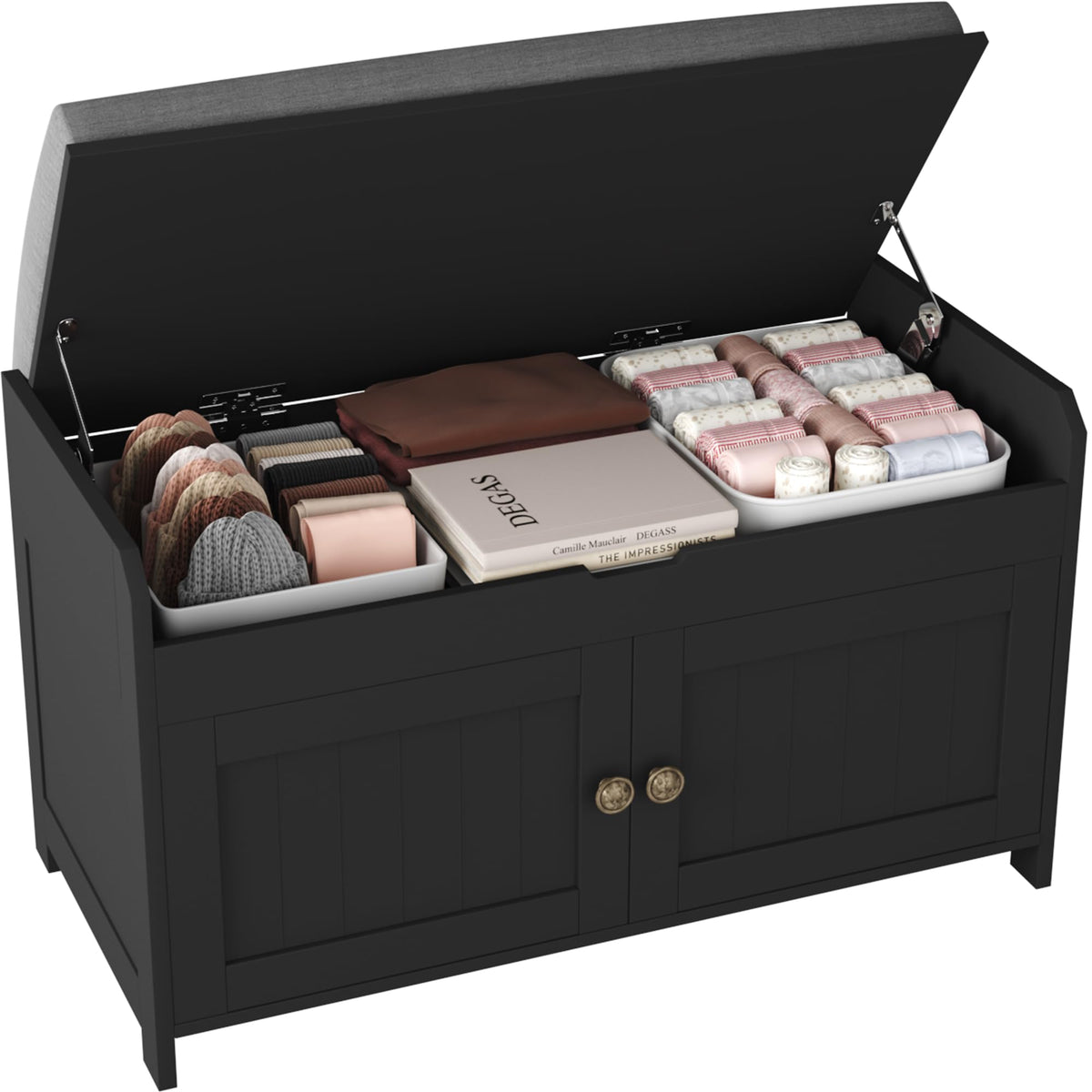 HOMEFORT 54.4" Shoe Bench with Lift Top Storage, Entryway Bench with Cushioned Seat, Wooden End of Bed Bench, Shoe Cabinet Bench with Hidden Storage Space, for Bedroom, Hallway,White