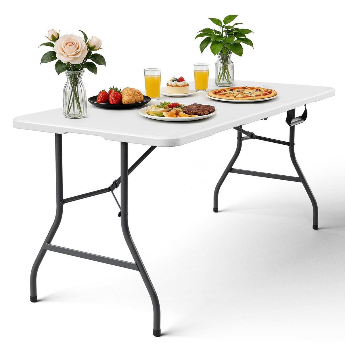 Folding Table 5FT 2 Pack Heavy Duty Plastic Table, Foldable & Portable, Fold-in-Half Utility Tables for Outdoor, Dining, Wedding, Events, Indoor, Picnic, Camping, Party,White