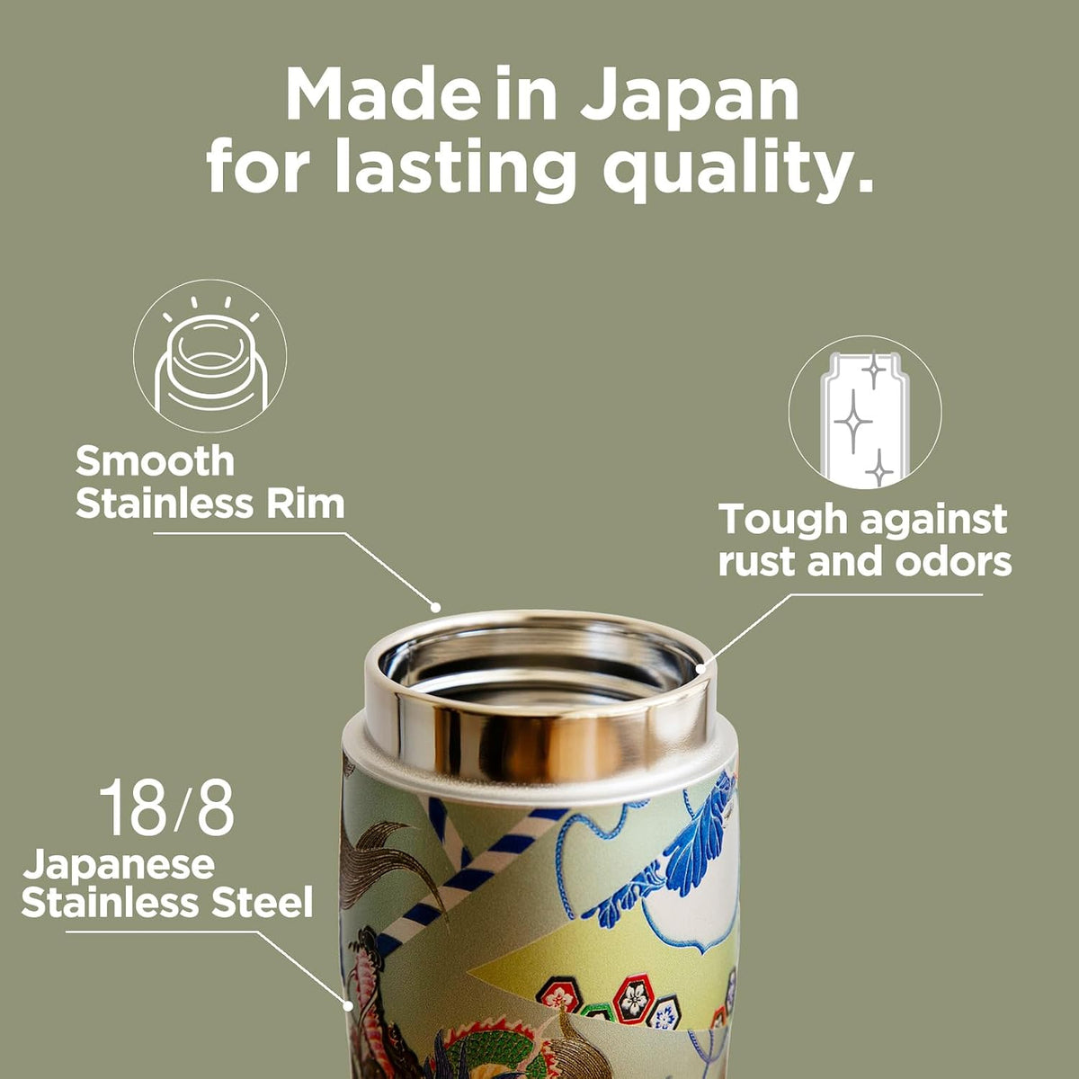 Tiger Made in Japan Insulated Travel Mug, 16oz (480ml) - 100-Year Kyoto Yuzen Tradition Design, Premium Stainless Steel Vacuum Water Bottle, with Luxury Paulownia Gift Box, MJX-B481DG, Burnt Orange