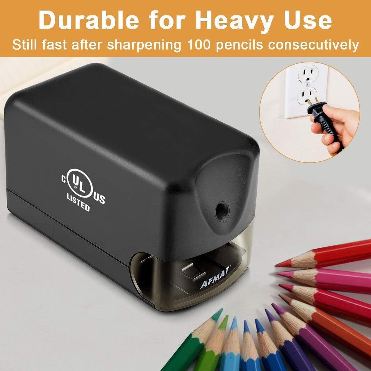 AFMAT 3 Pack Electric Pencil Sharpener PS13, Heavy Duty Pencil Sharpener for Classroom, 6.5-8mm No.2/Colored Pencils, UL Listed, 10,000+ Sharpenings for Home, Office, School