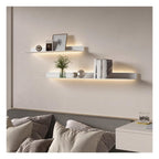 LED Floating Shelves Set of 2, Metal Wall Mounted Display Shelves with Built-in Lights, Modern Gold Floating Shelves for Living Room, Bedroom, Kitchen, Bathroom(White,150cm/59in)